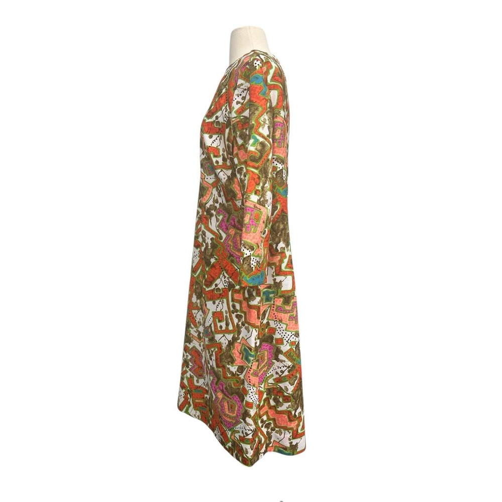 Vintage Handmade Mod Print 60s 70s Bark Cloth Long Sleeve Dress- Large ? - Picture 4 of 5